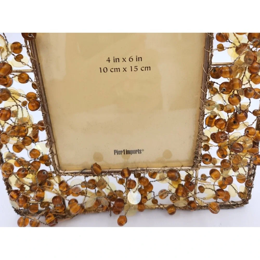 Pier 1 Amber Beaded Photo Picture Frame 4